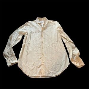 Emanuel Berg orange dots business button down shirt